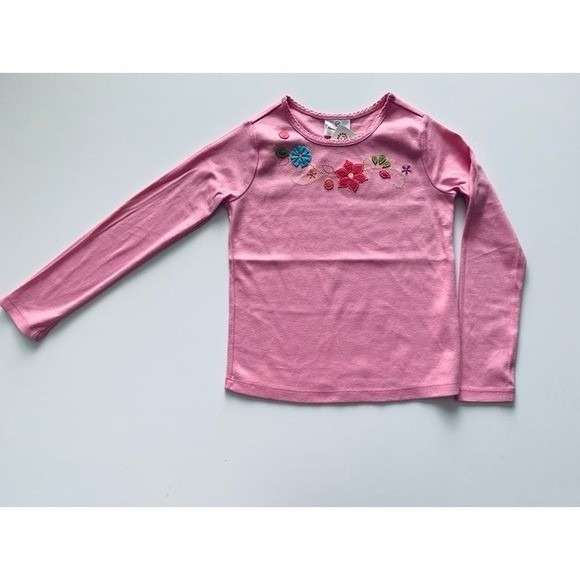 Hanna Andersson Girls Pink Floral Applique Long Sleeve Shirt Sz 130 New - Picture 1 of 3